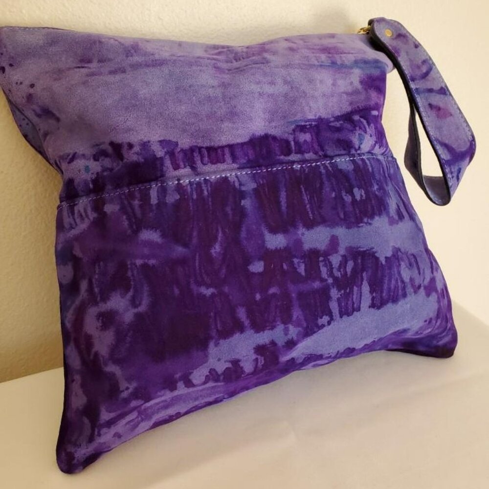 Blue Purple suede leather italian foldover purse wrist clutch bag unisex travel